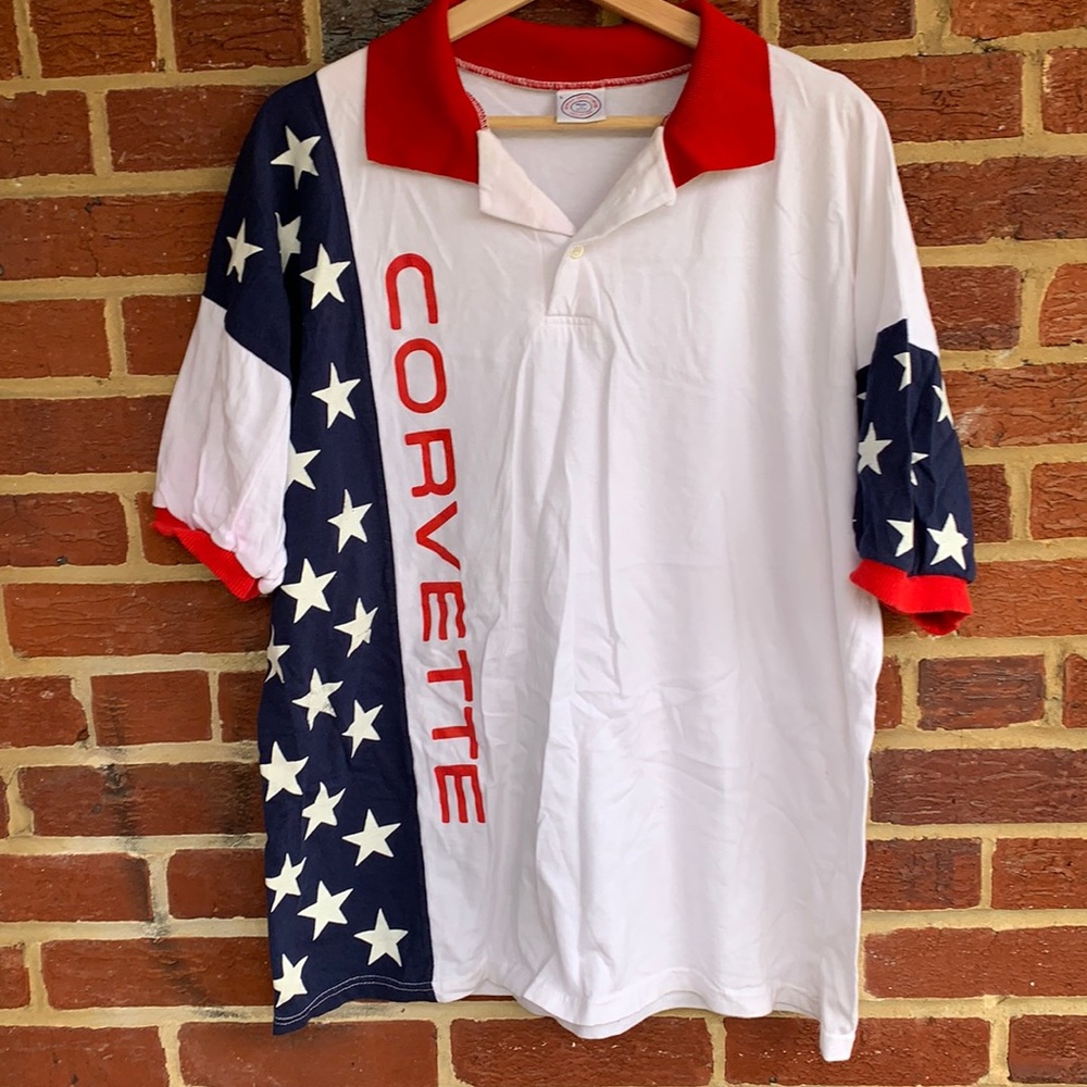 Vintage men’s corvette USA flag polo shirt size large
